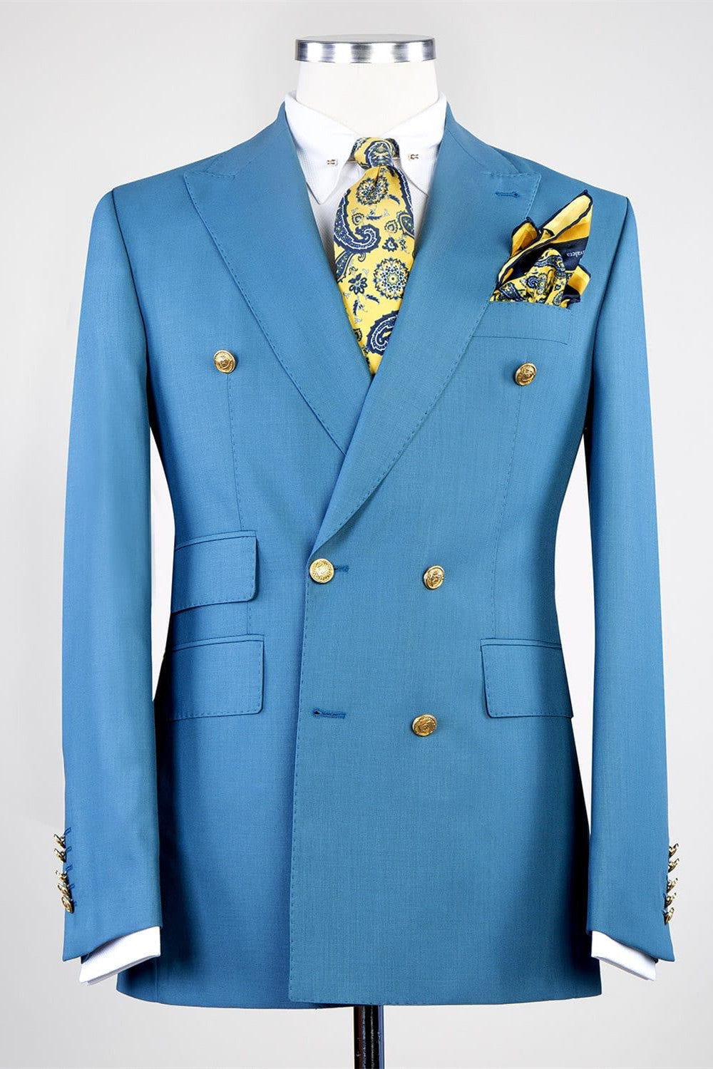 Elmer Contemporary Blue Double Breasted Peak Lapel Business Suits for Men