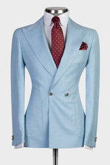 Elmer Trendy Sky Blue Double Breasted Peak Lapel Men’s Suits