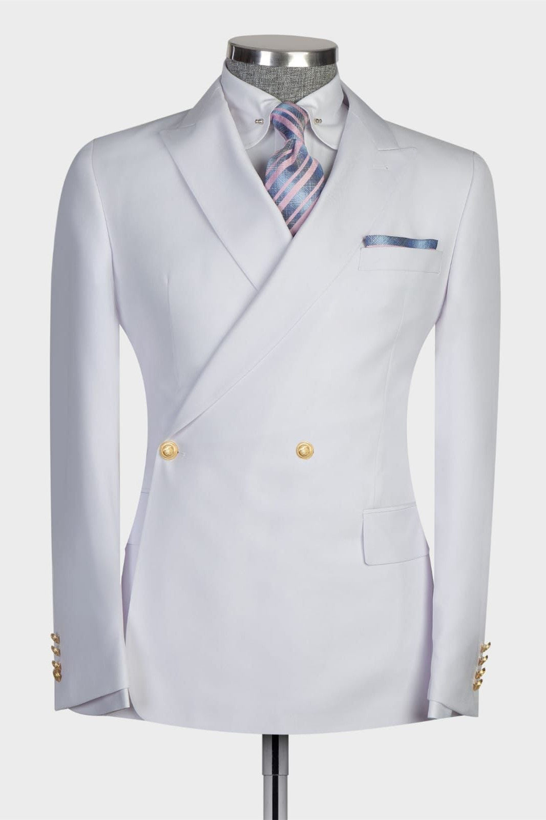 Elroy New Arrival White Double-Breasted Bespoke Slim Fit Prom Suit for Men