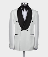 Elroy White Two-Piece Double-Breasted Wedding Suit with Black Shawl Collar