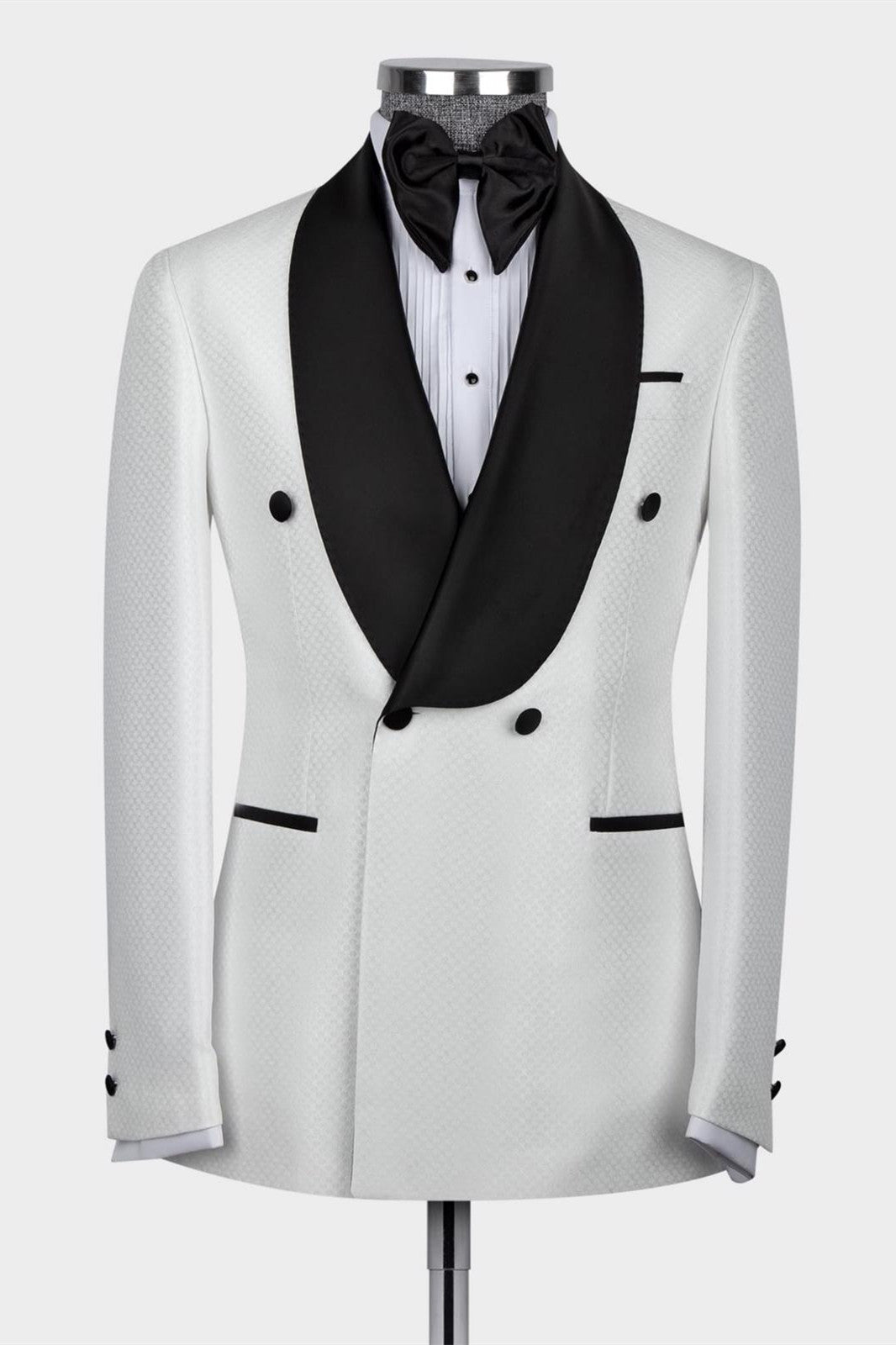 Elroy White Two-Piece Double-Breasted Wedding Suit with Black Shawl Collar