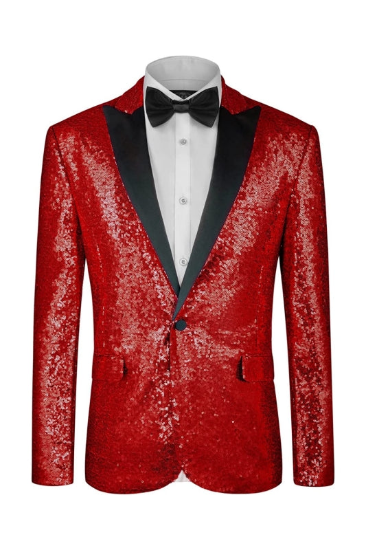 Elvis Chic Red Peaked Lapel Two-Piece Sequined Prom Suit