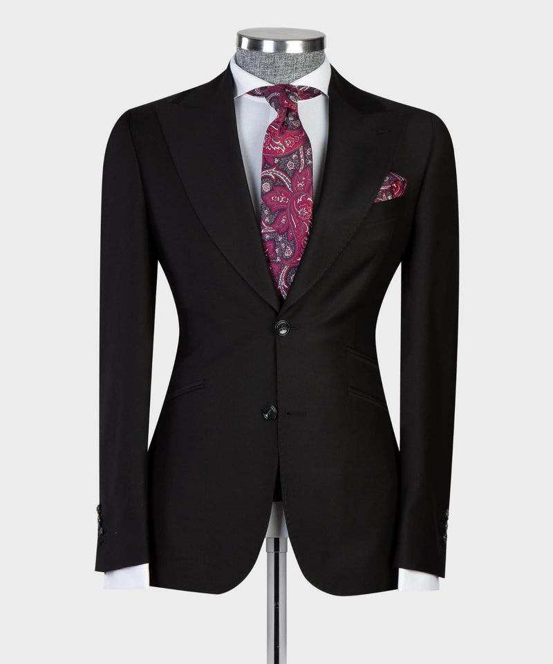 Emlyn Elegant Black Peaked Lapel Custom Men’s Suits For Business