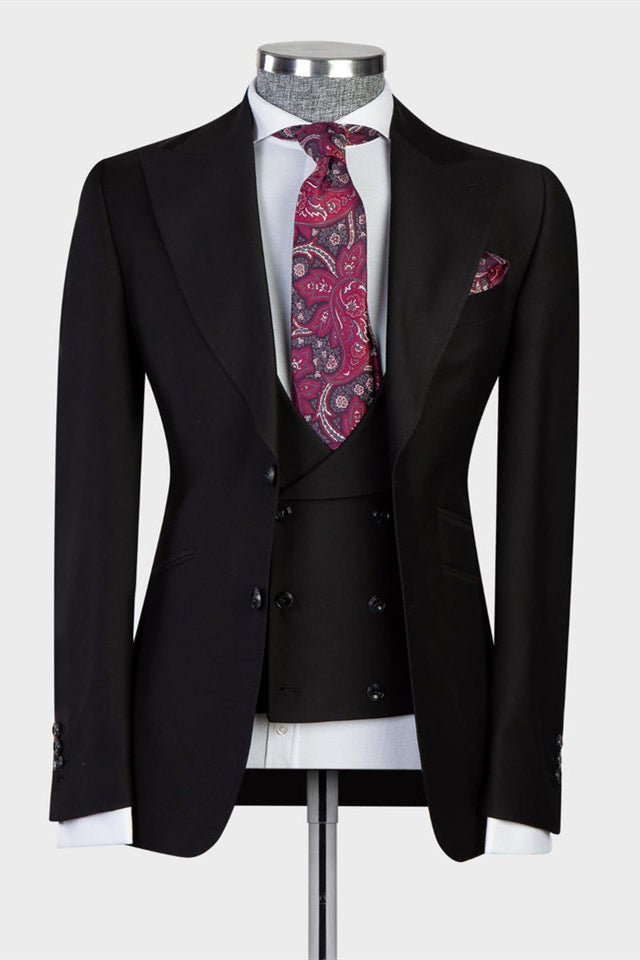 Emlyn Elegant Black Peaked Lapel Custom Men’s Suits For Business