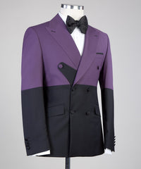 Emlyn Modern Purple and Black Double-Breasted Peaked Lapel Prom Suit for Men