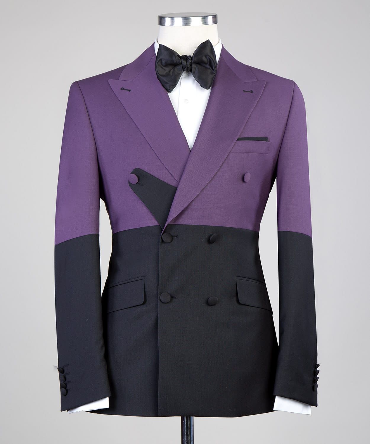 Emlyn Modern Purple and Black Double-Breasted Peaked Lapel Prom Suit for Men