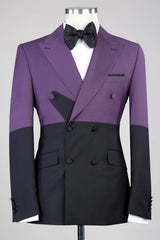 Emlyn Modern Purple and Black Double-Breasted Peaked Lapel Prom Suit for Men