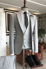 Emmanuel Light Gray Bespoke Peaked Lapel Three-Piece Business Suit