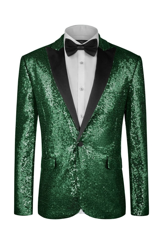 Emmanuel Modern Forest Green Peaked Lapel Sequined Prom Suit