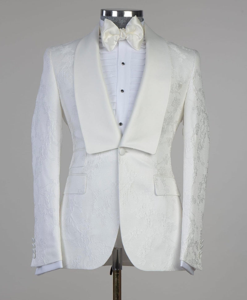 Enoch White Jacquard Latest Design Wedding Suit with Shawl Lapel