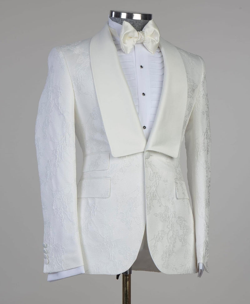 Enoch White Jacquard Latest Design Wedding Suit with Shawl Lapel