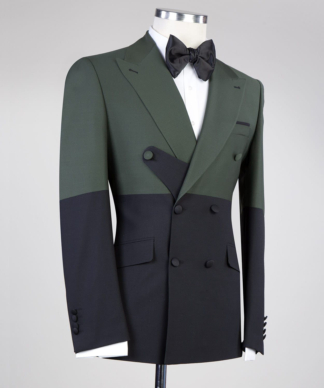 Enos Dark Green and Black Latest Design Close Fitting Double-Breasted Men’s Suit