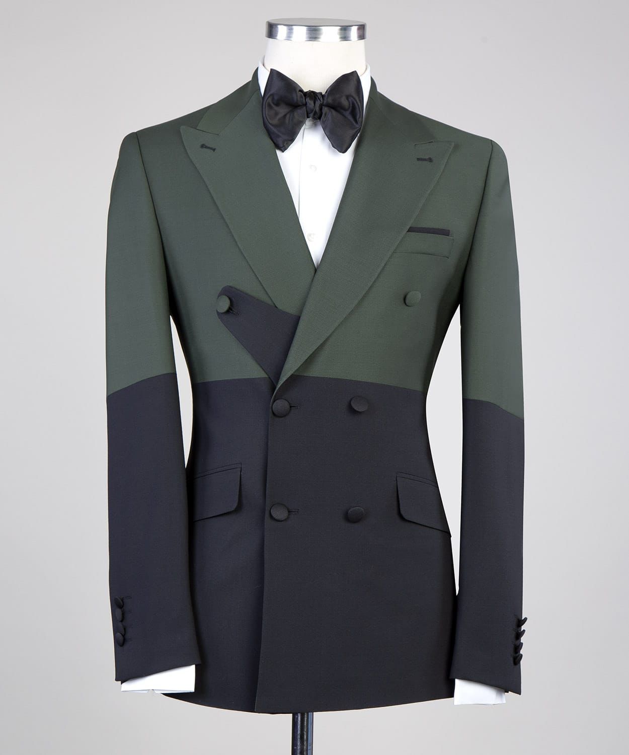 Enos Dark Green and Black Latest Design Close Fitting Double-Breasted Men’s Suit