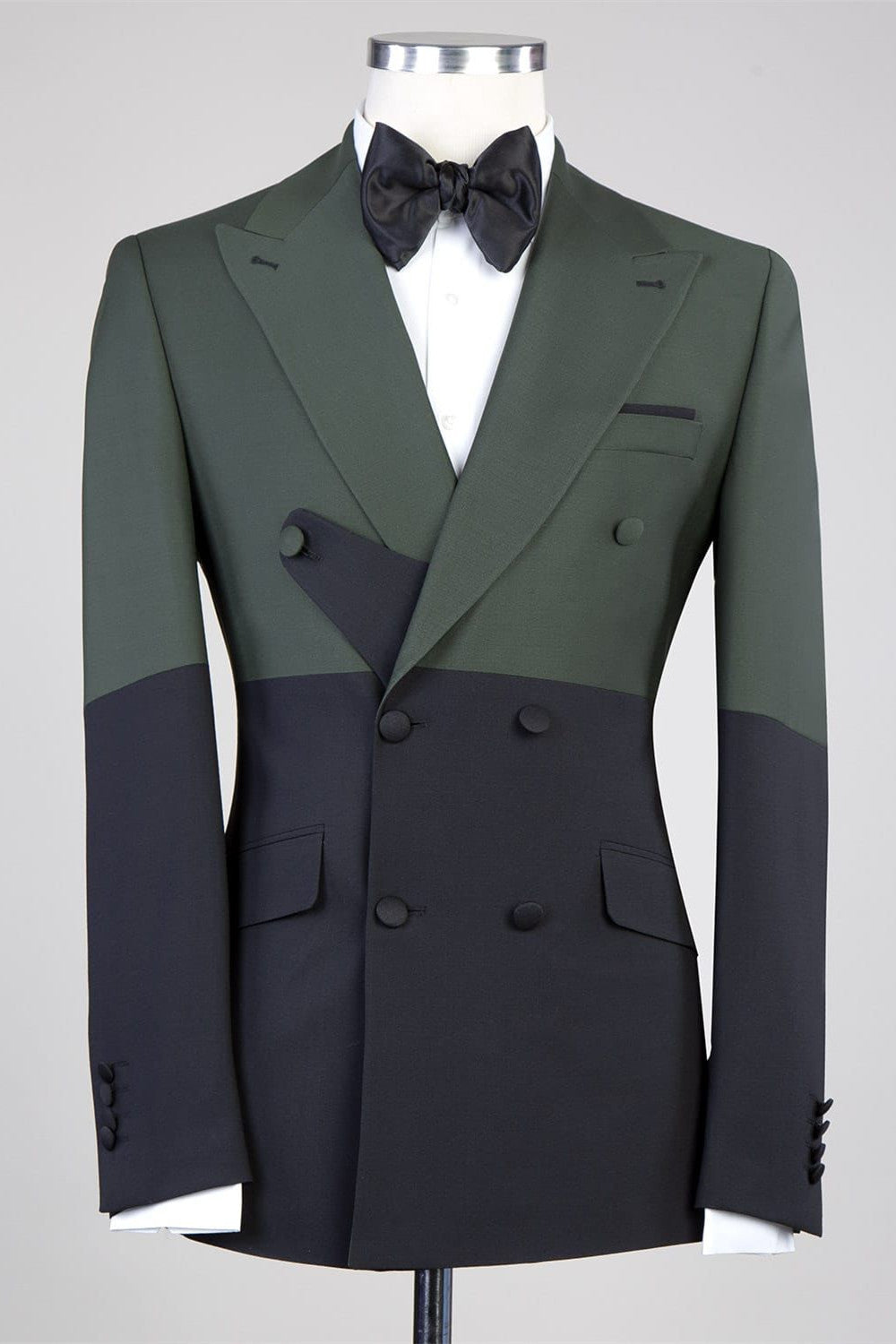 Enos Dark Green and Black Latest Design Close Fitting Double-Breasted Men’s Suit