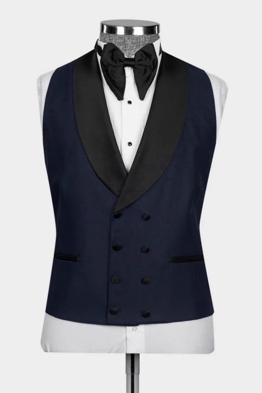 Eric Navy Blue Shawl Collar Three-Piece Wedding Men's Ensemble