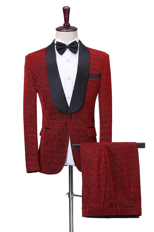 Eric Stylish Crimson Shawl Collar Two-Piece Groom's Wedding Attire