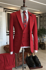 Eric Stylish Red Peaked Lapel Three-Piece Prom Suit