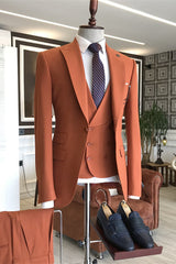 Erica Fashion Orange Peaked Lapel Three-Piece Prom Suit For Men