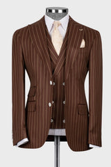 Ernest Brown Striped Three-Piece Peaked Lapel Business Men's Suit