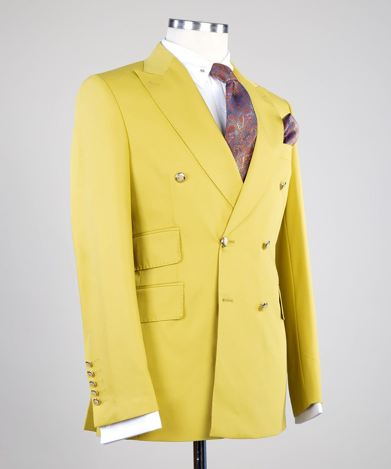 Ernest Yellow Peak Lapel Double Breasted Two-Piece Men’s Suits