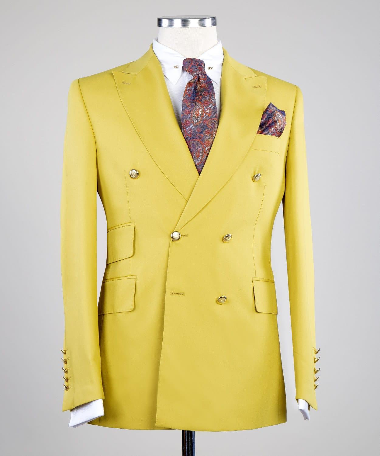 Ernest Yellow Peak Lapel Double Breasted Two-Piece Men’s Suits