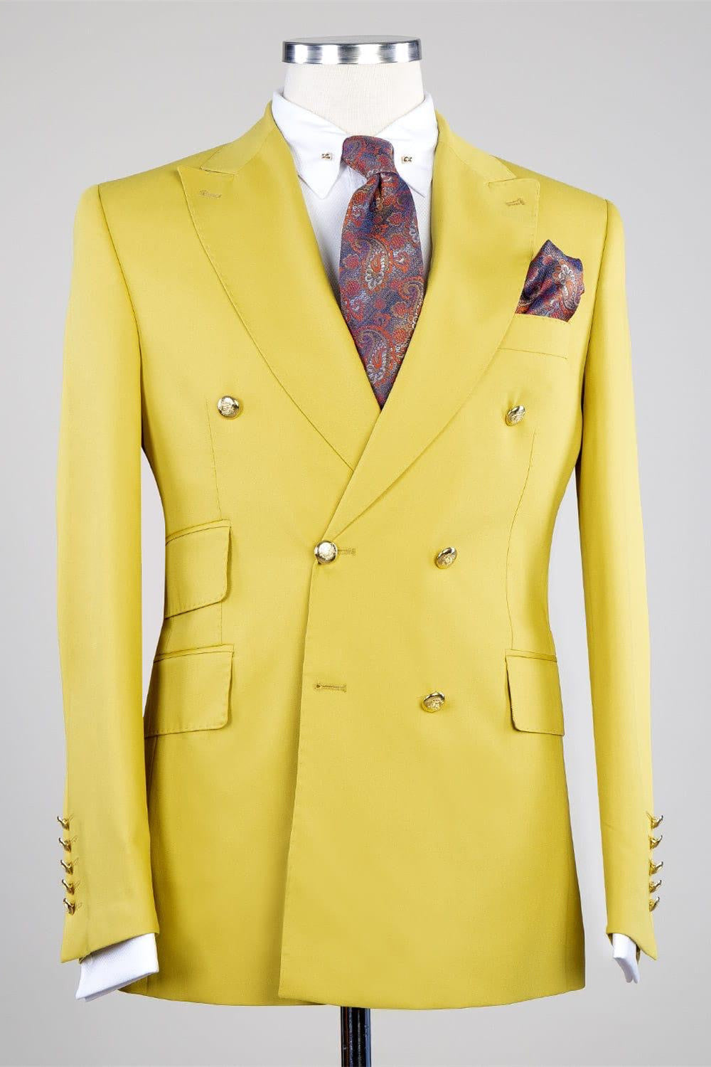 Ernest Yellow Peak Lapel Double Breasted Two-Piece Men’s Suits