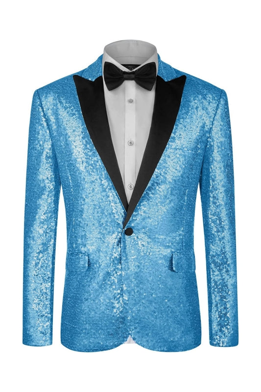 Eugene Chic Light Blue Peaked Lapel Sequined Prom Suit For Men