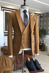 Eugene Glamorous Tan Peaked Lapel Three-Piece Prom Suit