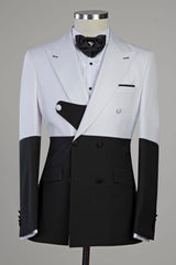 Evan New Arrival White and Black Splicing Close Fitting Peaked Lapel Men’s Suit