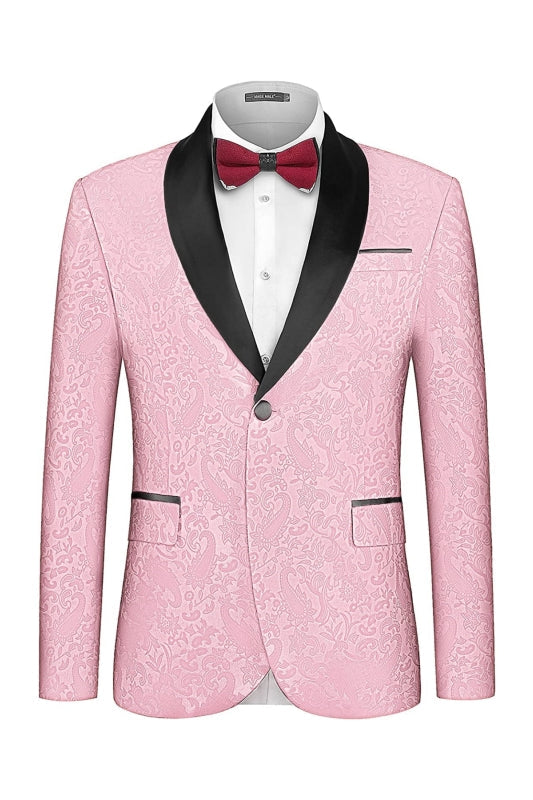 Fabian Modern Pink Shawl Collar Two-Piece Jacquard Groom's Suit