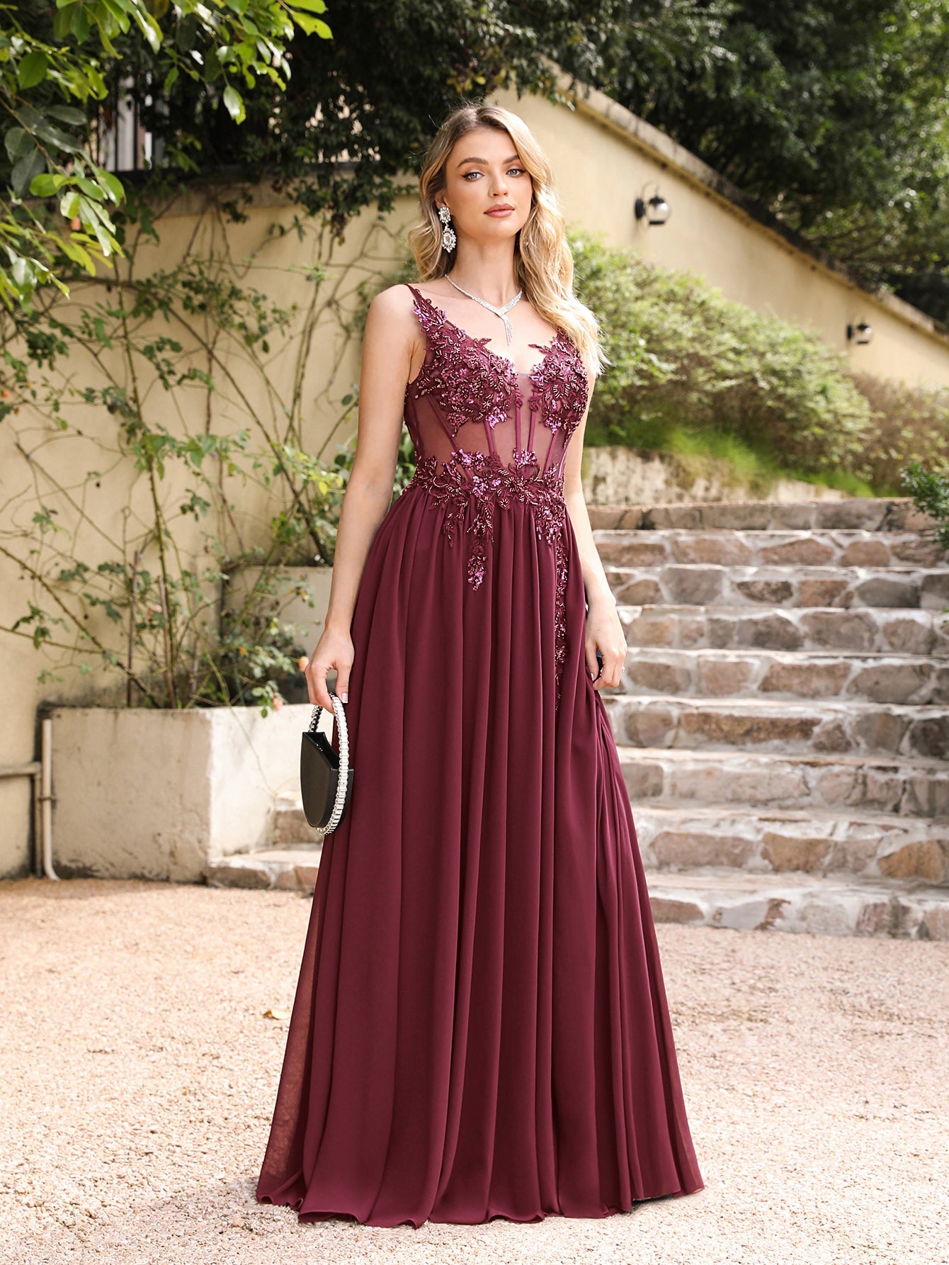 Fabulous A-line Spaghetti Straps Pleated Chiffon Floor Length Dress with Appliques-misshow.com