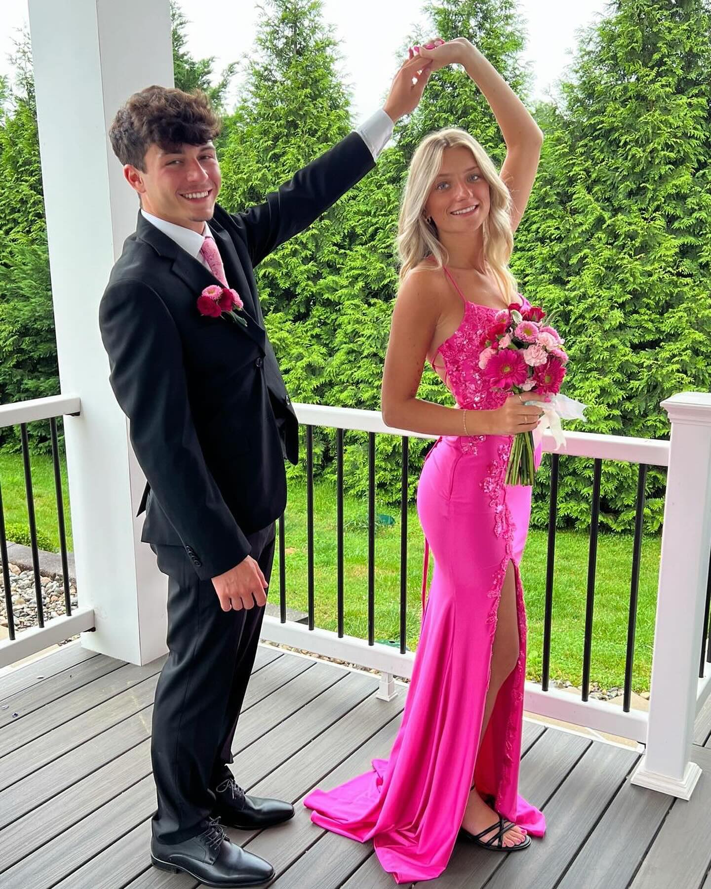 Fabulous Column Satin Spaghetti Straps Sleeveless Pink Prom Dresses With Appliques Split Front