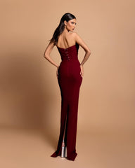 Fabulous Column Strapless Sleeveless Rhinestone Satin Burgundy Prom Dresses