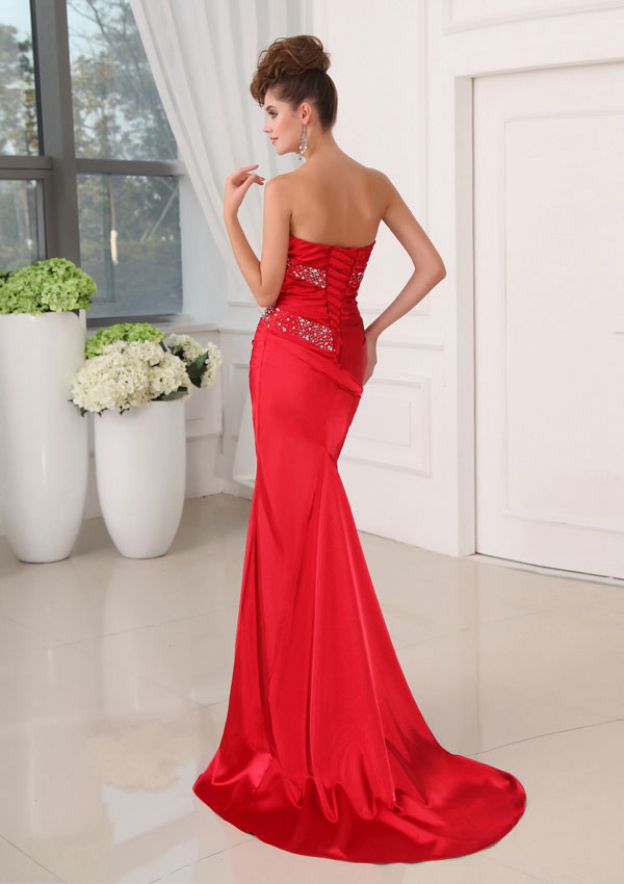 Fabulous Long Red Strapless Sequined Sleeveless Lace-up Prom Dress