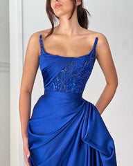 Fabulous Long Royal Blue Sleeveless Sequined Beading Prom Dress With Ruffles