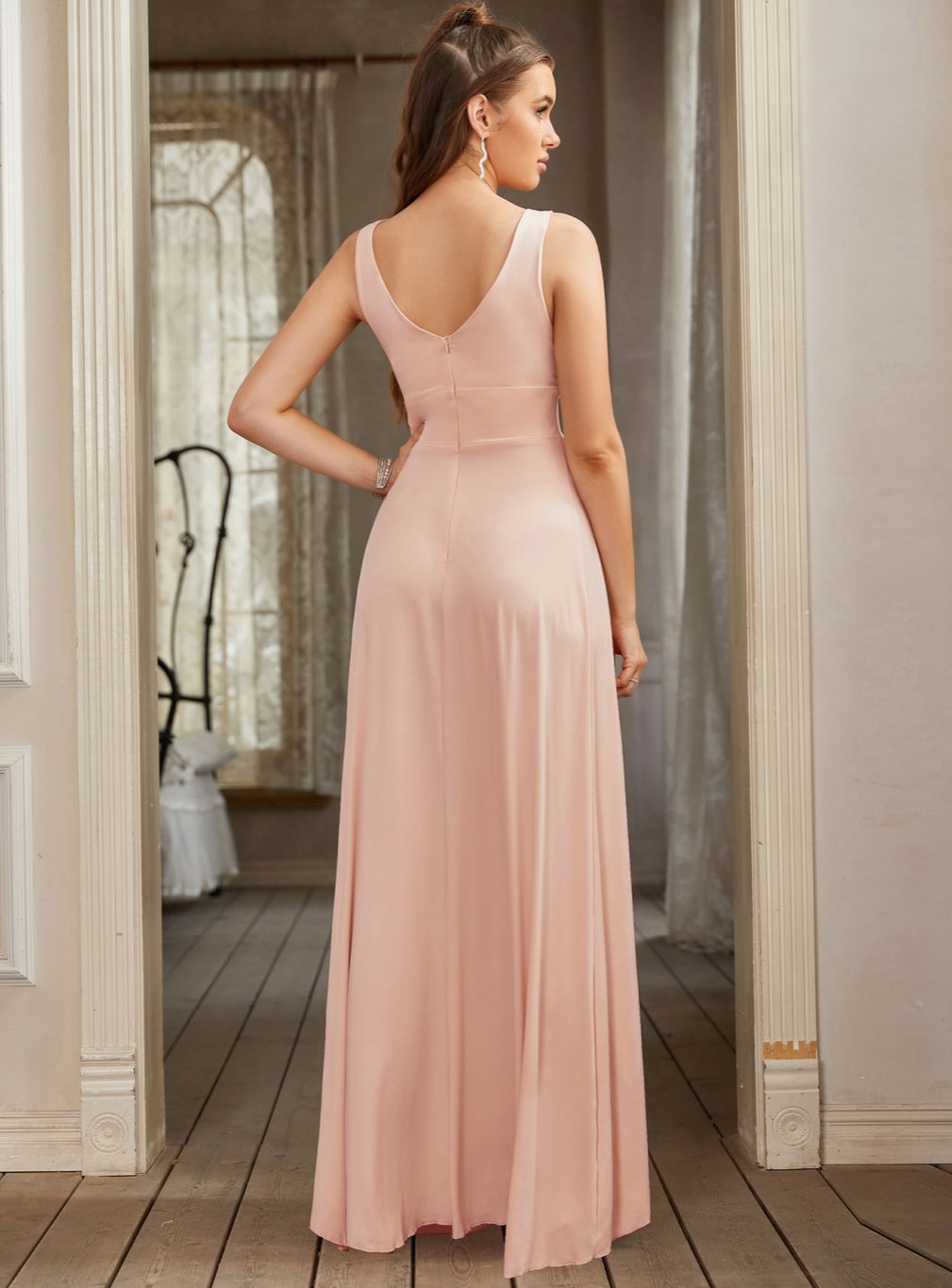 Fabulous Sexy V-Neck Sleeveless Floor Length Dress with Slit