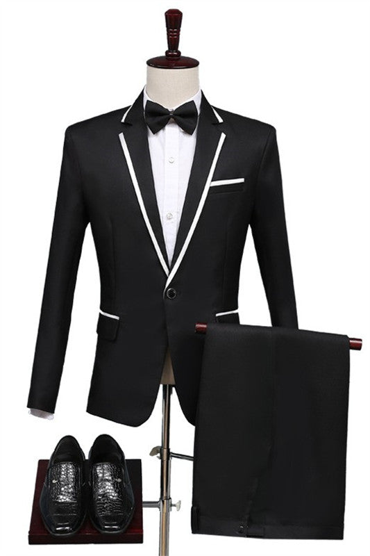 Fashion Black Slim Fit Notched Lapel Two-Piece Prom Suit