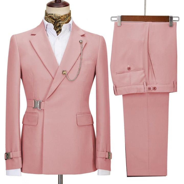 Fashionable Pink One-Button Close-Fitting Notched Lapel Prom Suit for Men