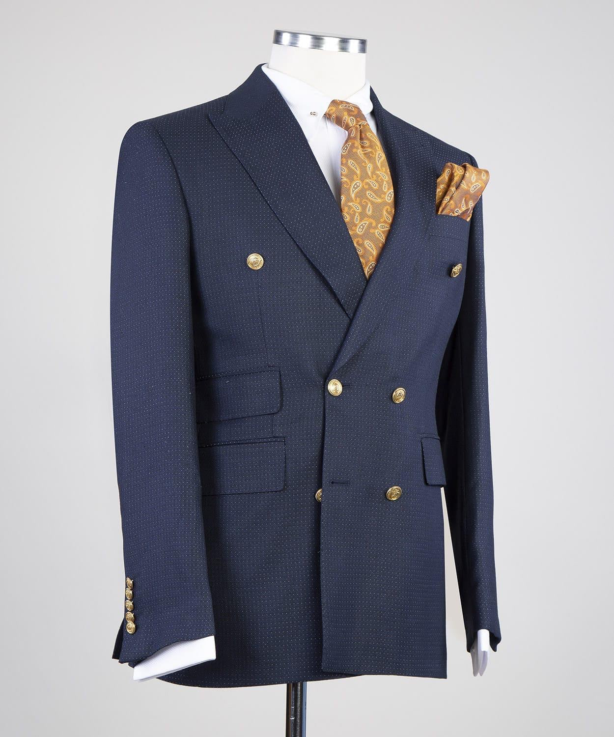 Ferdinand Latest Navy Peak Lapel Double Breasted Business Men’s Suits