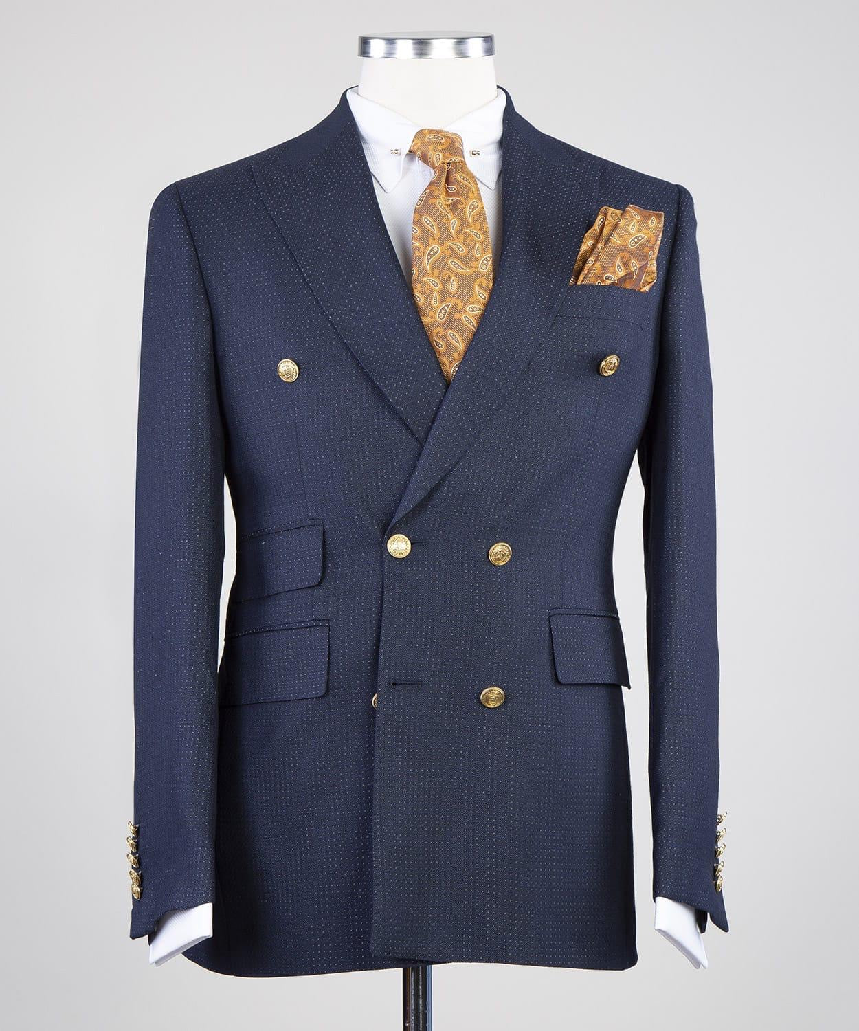 Ferdinand Latest Navy Peak Lapel Double Breasted Business Men’s Suits