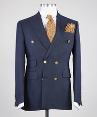 Ferdinand Latest Navy Peak Lapel Double Breasted Business Men’s Suits