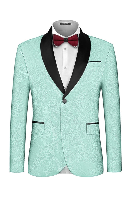 Fitch Trendy Light Green Jacquard Shawl Collar Wedding Suit