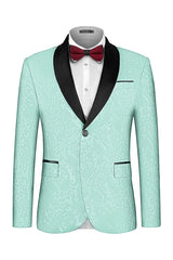 Fitch Trendy Light Green Jacquard Shawl Collar Wedding Suit