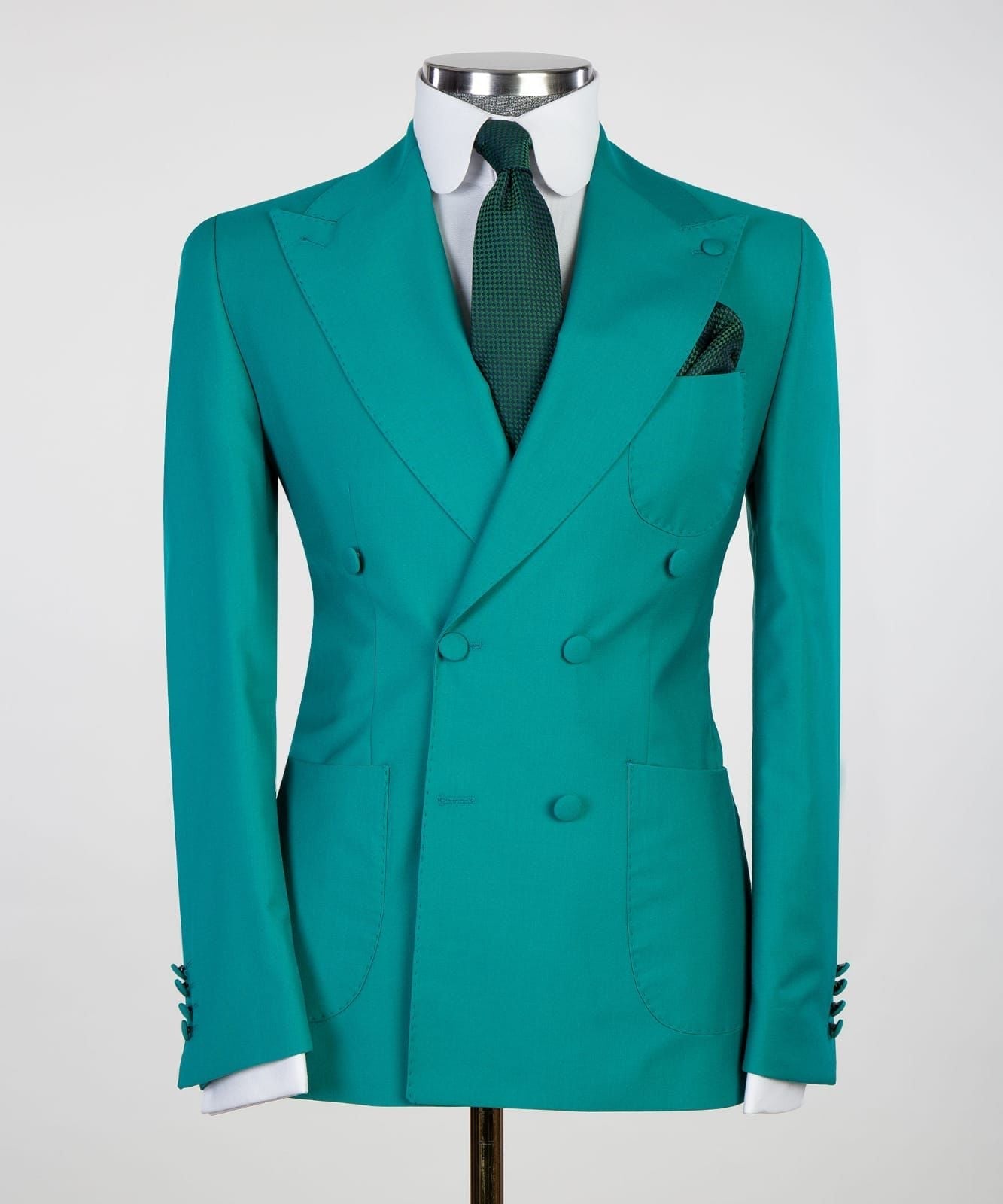 Floyd Stylish Green Slim Fit Double Breasted Peak Lapel Two-Piece Prom Suits