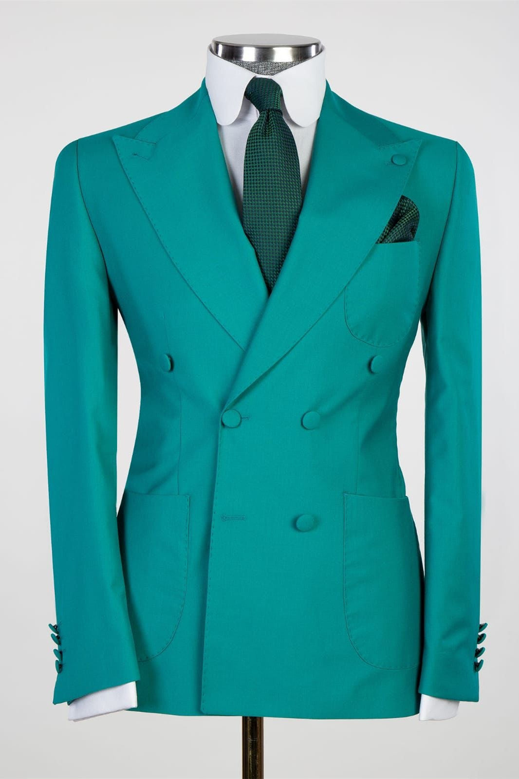 Floyd Stylish Green Slim Fit Double Breasted Peak Lapel Two-Piece Prom Suits