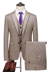 Formal Dusty Pink Three-Piece Notched Lapel Men's Business Suit