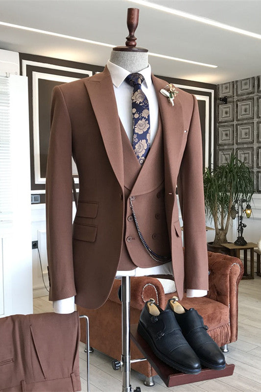 Francis Fancy Coffee Three-Piece Peaked Lapel Business Suit