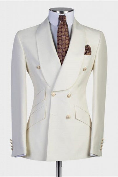 Frank Contemporary White Shawl Lapel Two-Piece Men’s Wedding Suits