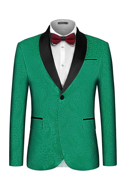 Frank Modern Green Jacquard Shawl Collar Groom's Wedding Suit