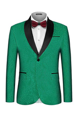 Frank Modern Green Jacquard Shawl Collar Groom's Wedding Suit